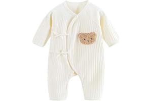 BABYFOND Newborn Baby Cotton Onesie, Cute Bear Patched Casual Long Sleeve Bodysuit, Toddler & Infant Boy's Girl's Comfortable Clothing