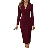 Women's Double-Breasted Blazer Dress Structured Long Sleeve Midi Sheath Dress for Office Wear,Business Meetings,Cocktail Events,Formal Gatherings
