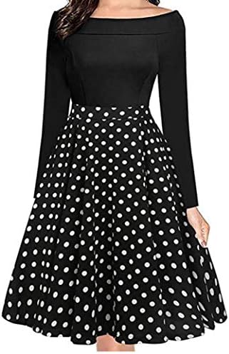 Wensy Clearance Fashion Women Slash-Neck Off Shoulder Long Sleeve Knee-Length Dot Dress