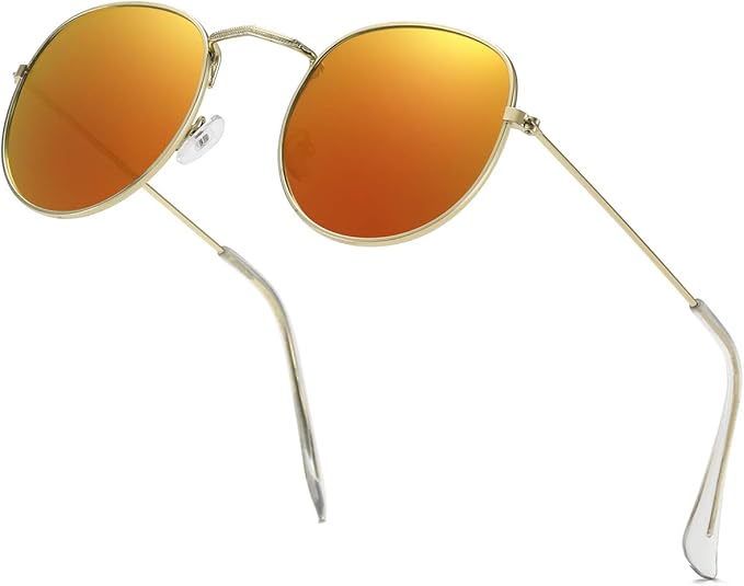Amazon Aisswzber スモールラウンド偏光サングラス レトロメタルフレーム レディース メンズ Us サイズ M カラー オレンジ サングラス 通販