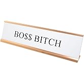 F*ck Off Novelty Desk Sign - 2x8 Inch Brushed Silver Nameplate With Black Frame
