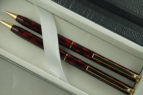 Cross Sheaffer Rare Made in The USA Signature Fashion Red Ronce with Gold Appointment Pen and 0.5mm Pencil Set with Matching Sheaffer Journal