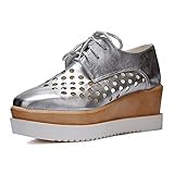 Carol Shoes Fashion Women's Pierced Lace-up Shiny Hollow Wedge Mid Heel Oxfords Shoes