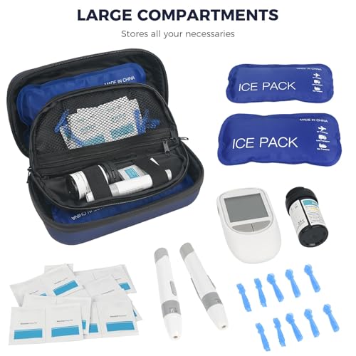 Insulin Cooler Travel Case, Insulin Pen Cooler Travel Case with 2 Ice Pack, Portable Medication Diabetic Cooler for Travel with Temperature Display Medicine Organizer Bag
