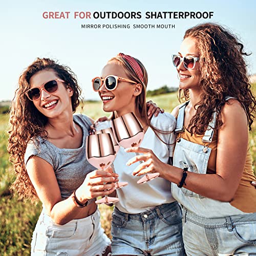 Stainless Steel Unbreakable Stemmed Wine Glasses, Steel Wine Goblets Set of 2, 17 oz Wine Goblets Red White Wine Shatterproof BPA Free Great for Outdoor Events, Picnic (ROSE GOLD-1)