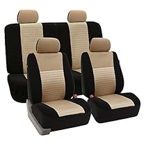 FH GROUP FH-FB060114 Trendy Elegance Full Set Seat Covers, Airbag compatible and Split Bench, Beige/Black color- Fit Most Car, Truck, Suv, or Van