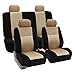 FH GROUP FH-FB060114 Trendy Elegance Full Set Seat Covers, Airbag compatible and Split Bench, Beige/Black color- Fit Most Car, Truck, Suv, or Van