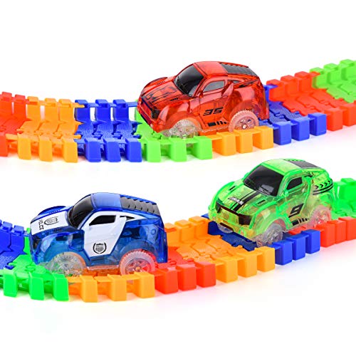 Funkprofi Track Cars Replacement Light Up Toy Cars, 5 LED Flashing Lights Compatible with Most Tracks, Toy Gifts for Boys and Girls (3 Pack)