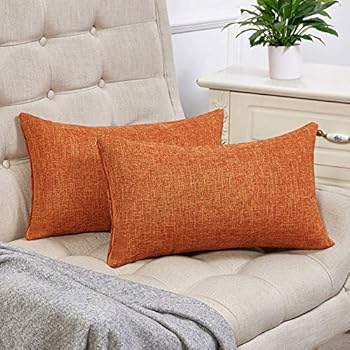 Anickal Set of 2 Fall Orange Lumbar Pillow Covers Cotton Linen Decorative Throw Pillow Covers 12x20 Inch for Sofa Couch Decoration
