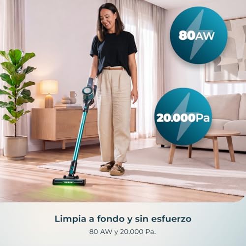 Aspiradora Escoba sin Cable Conga Rockstar P50 Neo. 80AW, 20000Pa, Motor BDLC con 265W, Autonomía 50mins en Modo Eco, Depósito 1200 ml, Cepillo Mixto con HairOut, Antienredos