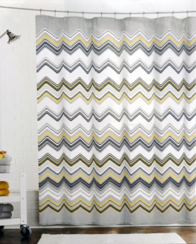 Max Studio Fabric Shower Curtain Chevron Pattern Black Gray Yellow