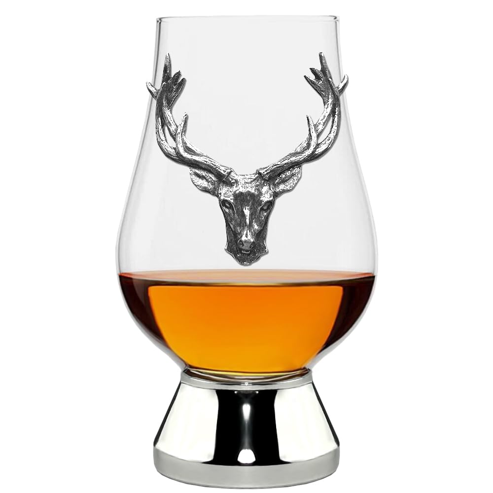 English Pewter Company Glencairn Whisky Glass 200ml with Pewter Stag Head and Base [WGP021]