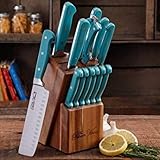 The Pioneer Woman Cowboy Rustic Cutlery Set, 14-Piece Cutlery Knife Block Set (Turquoise)