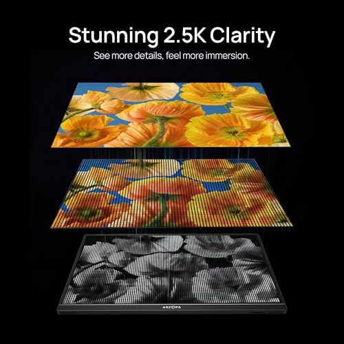ARZOPA 2.5K Monitor portátil 16» 2560x1600 HDR Kickstand Display,8bit QHD USB-C HDMI Monitor portátil, 16:10 IPS Eye Care Segunda Pantalla Externa para Mac PC Teléfono PS4/5 Xbox - Z1RC