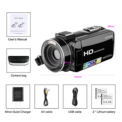 Video Camera Camcorder AiTechny HD 1080P 24.0MP Digital Camera YouTube Vlogging Camera 3.0 inch LCD 270 Degrees Rotatable Screen 16X Digital Zoom Camera Recorder 2 Batteries (301S-Plus)
