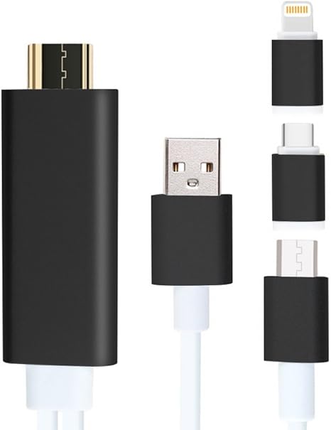 Adaptador HDMI para iPhone/Android, ZIKO 2 m/6.5ft 3 en 1 Micro ...