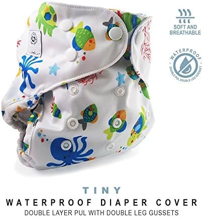 Baby Tooshy Cloth Diaper Covers with DOUBLE Gussets. Waterproof, Adjustable &amp; Reusable. One Size for Prefolds/ Flats/ Inserts. Tiny