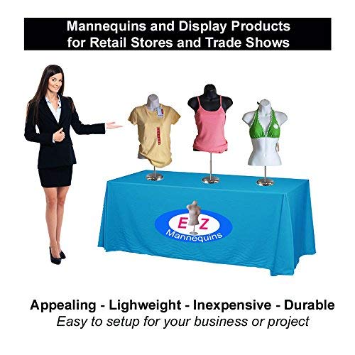 Female Mannequin Torso with Stand by EZ Mannequins, Body T Shirt Display, 8" Deluxe Metal Base, 18" to 36"H Table Top Manikin, Easy to Assembly and Transport. for Indoor or Outdoor displays. (Black)