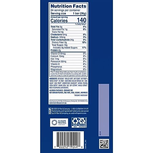 ZBAR – CHOCOLATE CHIP – SOFT-BAKED ENERGY SNACK BARS – NON-GMO – 12G WHOLE GRAINS – USDA ORGANIC GRANOLA BARS (24 PACK)