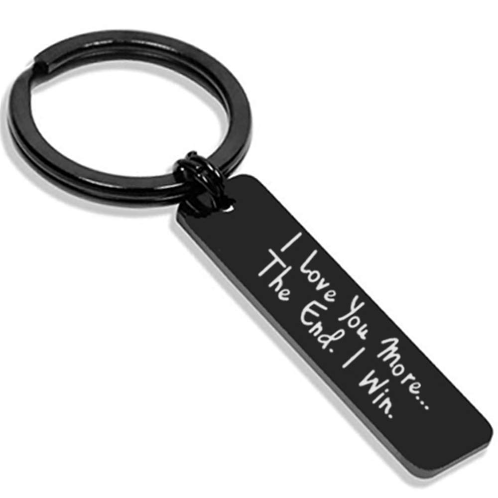 AXEN Key Chain Gift, I Love You Most The End I Win, Stainless Steel Keyring for Couple, Stytle 2, Black