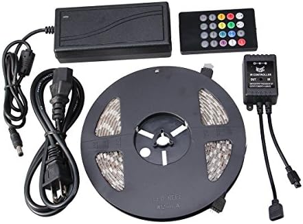 Feican IR Music Sound Activated 5050 RGB Waterproof 300LEDs RGB Flexible Color Changing LED Strip Kit with 20-key Music Sound Sense IR Controller + 12V 5A Power Supply