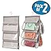 mDesign Soft Fabric Hanging Closet Rod Storage Organizer for Storing and Organizing Purses, Backpacks, Satchels, Crossovers, Handbags - 5 Open Pockets - Textured Print - 2 Pack - Linen/Tan