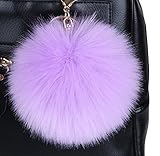 Minigianni 4 Inches Purple Big Fluffy Faux Rabbit Fur Pom Pom Charm Ball Key Ring Chain Keychain for Handbag Wallet Purse Car Key(Purple)