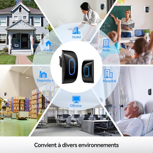 TECKNET Wireless Doorbell Outdoor Waterproof, IP65 Waterproof Doorbell 400M, 60 Melodies and 5 Volume Levels, 3 Working Modes, LED Indicator for Home, Living Room, Office - Black