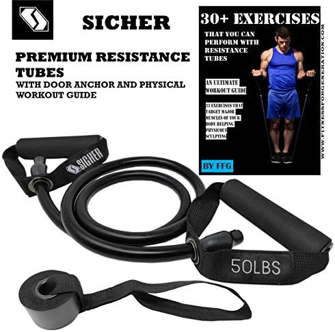 SICHERTM Resistance Tube/Resistance Band with Door Anchor & Physical Booklet with 30 Plus Exercises,(30 LBS / 50 LBS).