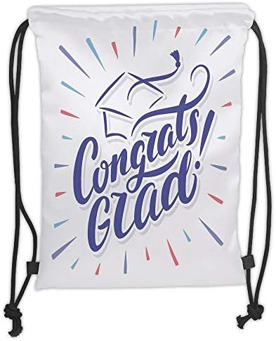 HGWC Drawstring Fashionable Sport Gym Yoga Backpacks Bags,Graduation Decor,Vintage Hand Writing Cap with Tassel Honoring Phrase University Bachelor Decorative,Multicolor Soft Satin,5 Liter Capacity,A
