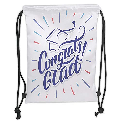 HGWC Drawstring Fashionable Sport Gym Yoga Backpacks Bags,Graduation Decor,Vintage Hand Writing Cap with Tassel Honoring Phrase University Bachelor Decorative,Multicolor Soft Satin,5 Liter Capacity,A