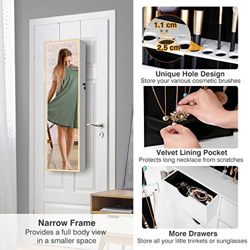 LANGRIA Full Length Mirror Jewelry Organizer with 8 LED Lights