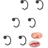 AccGin 6-12PCS Stainless Steel Nose Ring Hoop Set for Men Women Cartilage Earring Double Hoop, 18G-22G, Black/Gold/Silver, Hy