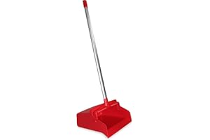 CARLISLE FOODSERVICE PRODUCTS SPARTA Upright Dustpan with Aluminum Handle, Serrated Edge for Broom Combing, Secure Yoke Lock with Easy Storage Hanging Hole for Commercial Cleaning, Plastic, 30 Inches, Red