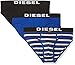Diesel Men's 3-Pack Andre Yarn Dye Cotton Stretch Brief, Royal Stripe/Black/Royal, Large