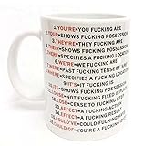 Ceramic Coffee Mug Grammar Expletive and Rude Mugs Middle Finger Cute Mugs - Funny Saying Flip Off Porcelain Coffee Cup with White, 11Oz