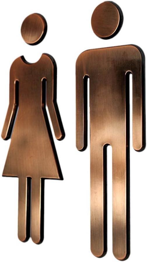 petsola 3D Adhesive Plastic Toilet WC Restroom Washroom Signs Decal Man & WOMAN Set - Bronze