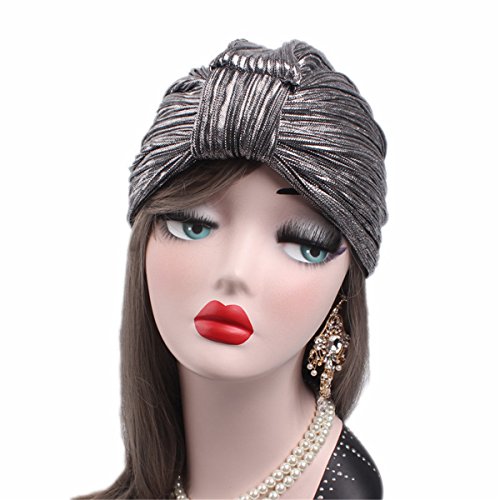 Qhome Luxury Metallic Shinny Ruffle Turban Head Wrap Women Marriage Cap