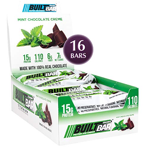 Built Bar - Mint Chocolate Crème Protein Bar - High Protein - Low Calorie - Low Fat - High Fiber - Energy Snack Bar - 16/Box