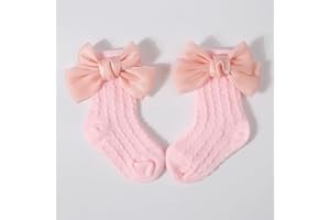 Cute Satin Bowtie Princess Socks for Baby Girls Toddler Skin-Friendly Breathable Soft non-skid Long Socks 0-1 Y