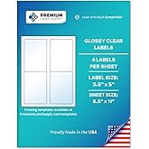 Premium Label Supply Glossy Clear Labels – 3.5" x 5" – Laser/Inkjet Compatible – (4 per Sheet), 10 Sheets – 40 Total Adhesive Labels