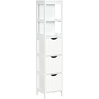 kleankin Narrow Bathroom Cabinet with 3 Drawers and 2 Tier Shelf, Tall Cupboard Freestanding Linen Tower, White