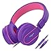 Besom i36 Wired Headphones for Kids Girls Boys Teens Adults Stereo Foldable On-Ear Headset with Microphone 3.5mm Jack for iPad iPhone Kindle Mp3/4 Tablet School Airplane Gift(Purple/Pink)