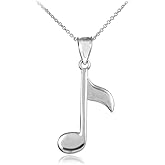 Music Jewelry 925 Sterling Silver Eighth Note Pendant Necklace