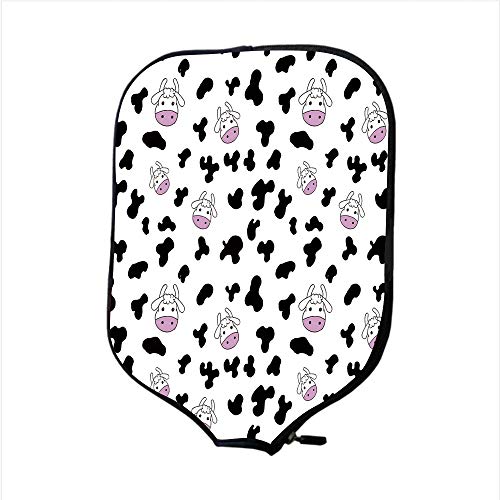iPrint Neoprene Pickleball Paddle Racket Cover Case,Cow Print,Animal Cow Hide Pattern Doodle Cartoon Children Drawing Farming Husbandry,Black White Lilac,Fit for Most Rackets - Protect Your Paddle