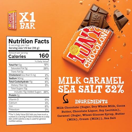 TONY’S CHOCOLONELY SUPER DUPER MILK CHOCOLATE CANDY BAR BUNDLE, MILK & WHITE CHOCOLATE WITH SEA SALT, CARAMEL, PRETZEL TOFFEE, ALMOND, HAZELNUT, MADE FROM QUALITY FAIRTRADE COCOA, 6 BARS, 6.35 OZ EACH