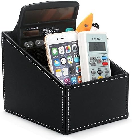 Balamiya 3 Slot trapezoidal PU Remote control/controller TV Guide/mail/CD organizer/caddy/holder with Storage box caddy holder Brush pot Desktop Finishing Box (Black)