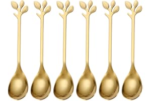 PIVHWIR Mini Espresso Spoon, Coffee Spoon with Leaf Handle, Dessert Teaspoons Small Soup Spoons, Stainless Steel 4.72 inch St