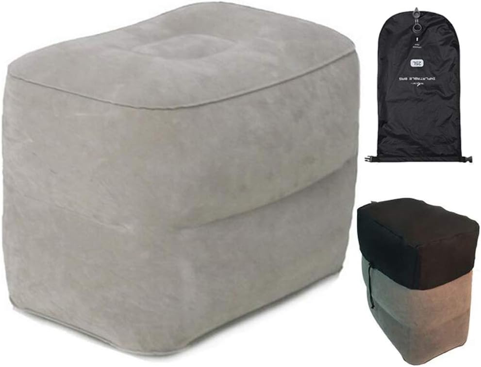 Kaxich 2 Layers Travel Inflatable Foot Rest Pillow for Sleeping Adjustable Height Travel Footrest for Kids Leg and Foot Rest Cushion for Airplane Train Car Home Office
