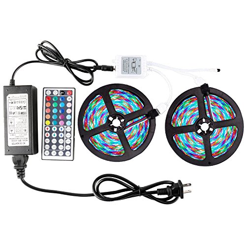 HJD Light 10 M 600LEDs Waterproof LED Strip Light 3528 SMD RGB 12V Light Strip String with 44Key Remote Controller for Home,Kitchen,Garden